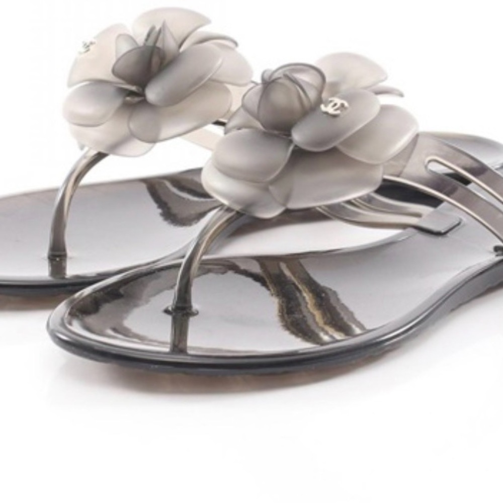 CHANEL Floral Jelly Thong Sandals